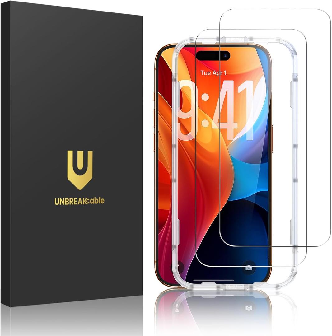 UNBREAKcable 2-Pack Screen Protector for iPhone 17 Pro Max, Military-Grade Shatterproof Tempered Glass [9H+ Hardness] [Easy Installation Frame] [99.99% HD Clear] for Apple iPhone 17 Pro Max