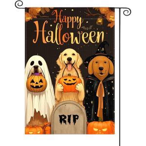 Halloween Garden Flag Golden Retriever Decor 12x18 Double Sided For Outside Dog Garden Flag Halloween Yard Decorative Flags Ghost Spooky Welcome Hallo-ween Outdoor Holiday Home Decor Summerween Yard
