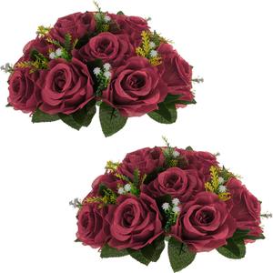NUPTIO Flower Ball Arrangement Bouquet - 2 Pcs 9.5 inch Diameter Crimson Fake Flowers Roses Balls for Centerpieces Tables - Artificial Rose Arrangements for Wedding Centerpiece Table Decorations (Burgundy)