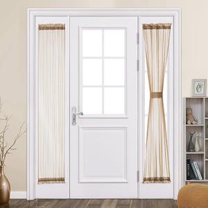 MIULEE 2 Panels Sidelight French Door Curtains Semi Sheer Panels for Narrow Window 25 x 72 Inches with Tieback - 2 Panels,Brown
