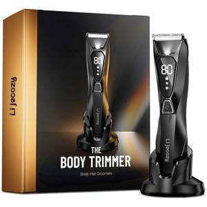 Body Hair Trimmer for Men: Pubic Hair Trimmer with Wireless Charging & 4000K LED Display, Waterproof Wet Dry Body Groomer for Face Legs, 90Min, Ceramic Blade (Mysterious Black)