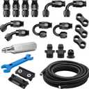 8AN PTFE Fuel Line Kit, AN8 E85 Nylon Braided PTFE Fuel Line Hose 20FT With 8AN Hose End Fittings Straight/45/90/180 Degree and Hose Fittings Adapters