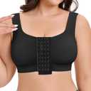 CYDREAM Wireless Front Closure Bra for Women Compression Back Smoothing Post Surgery Bra Adjustable Straps (US, Alpha, 3X-Large, Regular, Regular, Black)