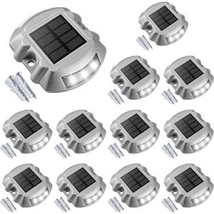 VOLISUN Solar Deck Lights Driveway Dock Lights, 12-Pack Led IP67 Waterproof Outdoor Warning Step Lights for Driveway Sidewalk Garden Pathway Yard(White)