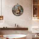 FUGWN Vintage Easter Bunny Egg Kitchen Round Wall Art Decor Framed, Rustic Farmhouse Bunny Canvas Artwork Prints, Easter Rabbit Wall Hanging Decorations for Kitchen Dining Room Home, 10x10 Inch