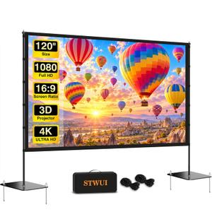 Outdoor Projector Screen with Stand featuring a Stake-Down Base-120 Inch 16:9 4K HD Portable Projector Screen Indoor Outdoor Movie Screen Lightweight Projection Screen with Carry Bag for Home,Backyard