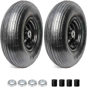 AR-PRO (2-Pack) 4.00-6" Tire and Wheel, 13" Pneumatic Tire and Rim for Wheelbarrow, 5/8" extra 3/4" Bearings and 1.75" Centered Hub, Fit for Most Garden Carts Hand Truck (Extra Nylon Spacers)
