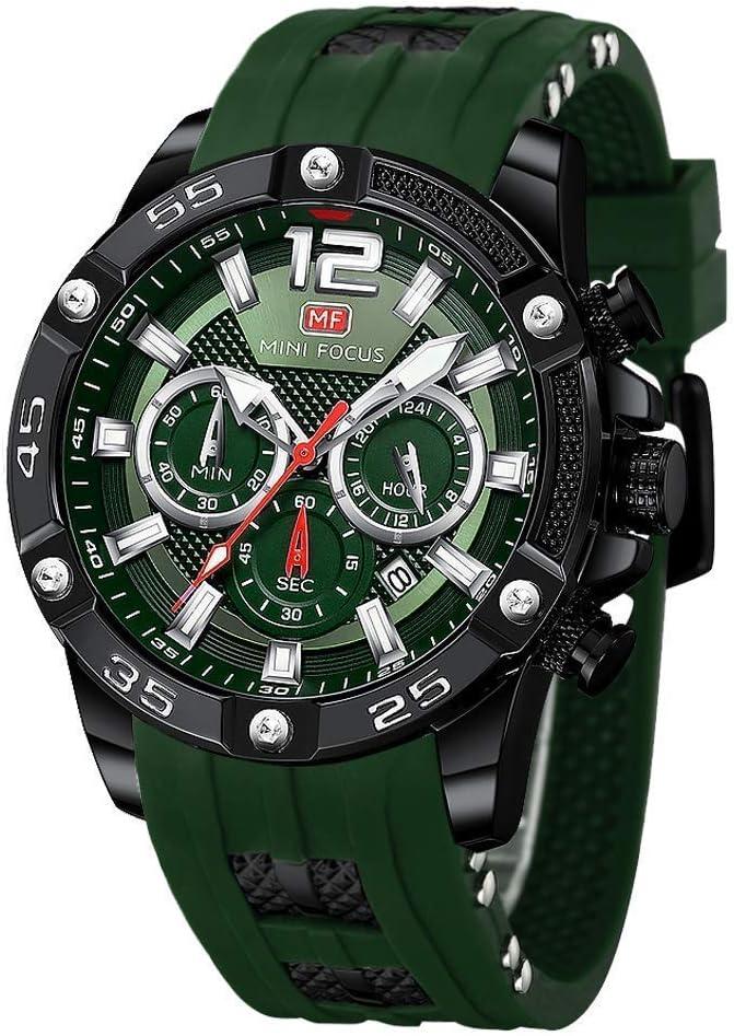 MF MINI FOCUS Men Watches Unique Casual Wrist Watches (Chronograph/Waterproof/Luminous/Calendar/24 Hours) Silicon Band Fashion Watches for Men