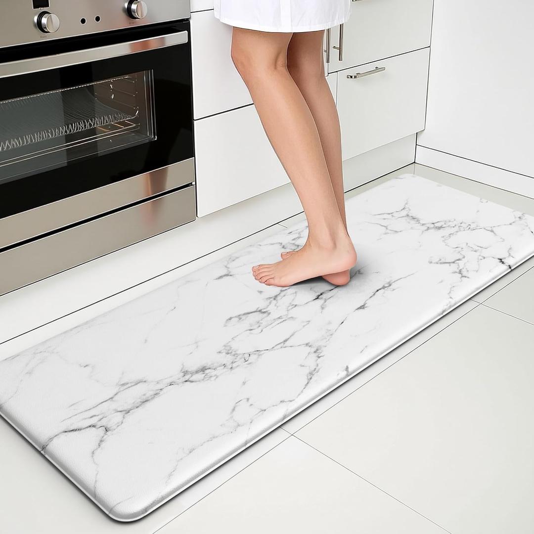Marble White Kitchen Mats for Floor Anti Fatigue Mats for Kitchen Floor Kitchen Rugs Abstract Art Decorative Cushioned Non Slip Waterproof Mats for Office Bedroom Laundry, 17.3"x 47"