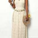 LETSVDO Skirt Sets Women 2 Piece Outfits Backless Halter Top And Pleated Ruffle Flowy Maxi Skirts Y2k Beach Vacation Set (XL)