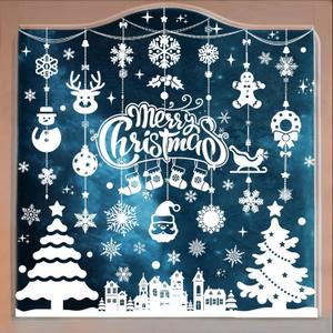 7 x MISS FANTASY Christmas Window Clings Decorations, 10 Sheets Merry Christmas Scene Window Stickers for Glass Window Snowflakes Decals White Winter Snow Scene Xmas Decorations for Home Indoor