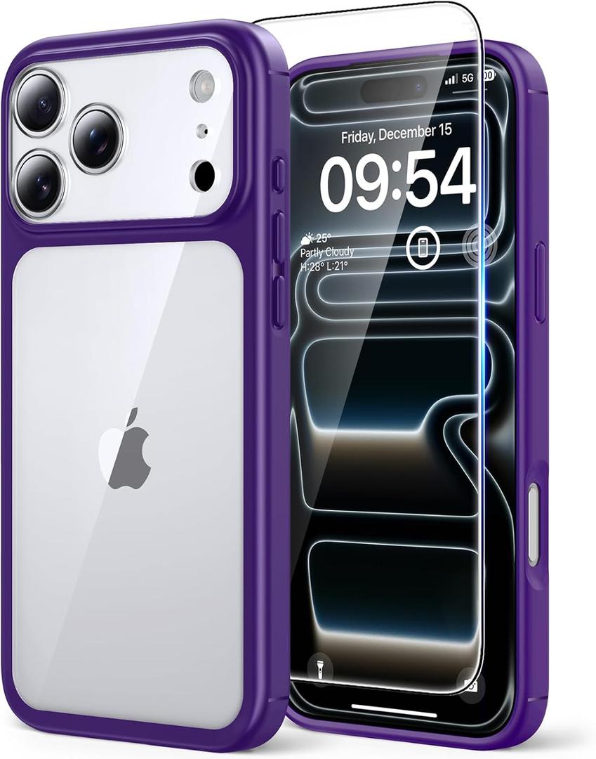 TAURI for iPhone 17 Pro Case, Full Camera Protection with Screen Protector, Anti-Yellowing Military-Grade Protection Shockproof Slim Phone Case for iPhone 17 Pro, Purple
