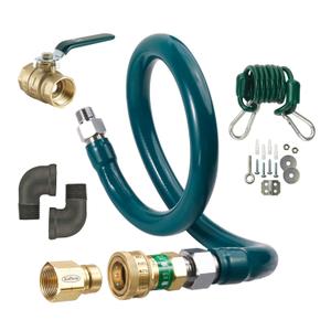 Krowne M12548K Royal Series Moveable Gas Connection Kit, 1-1/4 I.D., 48 Long, Stainless Steel Corrugated tubing & Radial wrap with Green Antimicrobial PVC Coating, Quick Disconnect