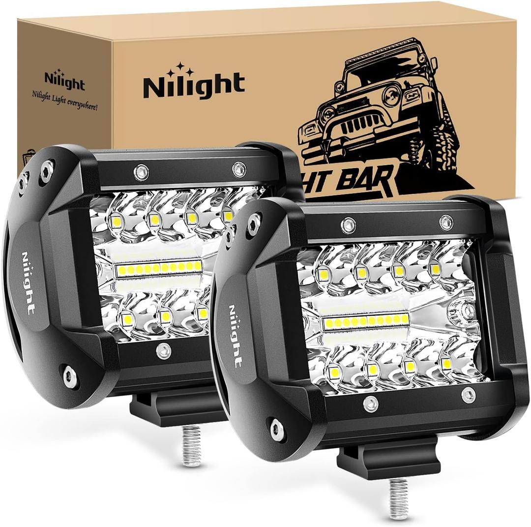 Nilight Led Light Pods 2PC 4Inch 60W Flood Spot Combo Triple Row Driving Lamp Roof Bumper Off Road LED Work Lights Pods for Van Camper Wagon Car Pickup Golf Cart ATV UTV SUV Truck Boat 4x4, Led Pods, LED Pods