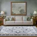 Boho Washable Area Rug 5x7, Spill-Proof Surface, Non-Slip Backin,Low Pile Faux Wool Large Printed Rugs for Living Room,Bedroom, Dining Room, Kitchen Floor, Small Office(Cyan, 5x7)