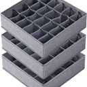 Criusia 3 Pack Sock Underwear Organizer Dividers, 64 Cell Drawer Fabric Foldable Cabinet Closet Storage Boxes for Storing Socks, Underwear, Ties (16+24+24 Cell, Gray)