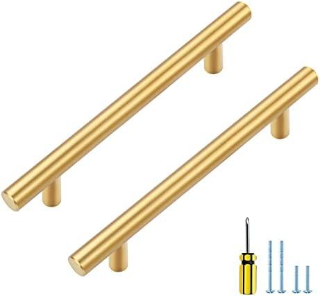 Ravinte 10 Pack 4 inch Gold Cabinet Handles Kitchen Cabinet Handles Brushed Brass Cabinet Pulls 6-3/8" Overall Length
