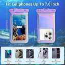 Floatable Waterproof Phone Pouch Case 2 pcs for iPhone 17 16 Pro Max/15/14, IP68 Travel Cellphone Dry Bag Beach Cruise Ship Essential Bag with Crossbody Lanyard, Iridescent Blue and Purple-7″