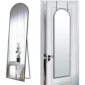 57x16 Door Hanging Full Length Mirror, Floor Stand (Height 5.7ft just Body in1.3ft) / Wall Mounted Metal Frame Arch Dressing Mirrors for Bedroom Living Room 57 inch Black