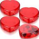 4 Pcs Mother's Day Heart Shaped Plastic Container,5.9" W x 1.6" H Plastic Clear Plates with Red Clear Lids Anti-slip Ring Heart Dessert Plates Snack Tray for Mother's Day Party Table Decoration