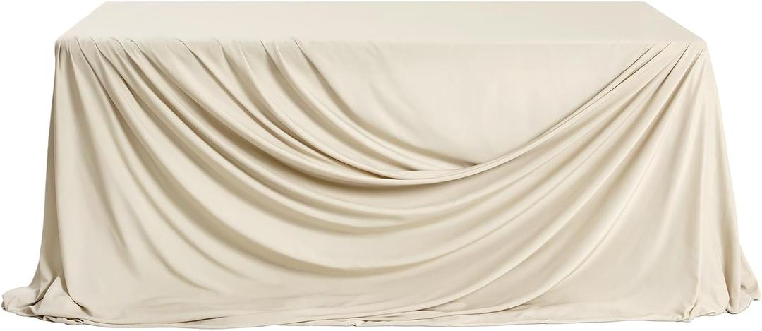 Ling's moment Cappuccino Wedding Table Cloths in Premium Crumpled Velvet, 9ft x 11ft, Fits 4ft/6ft Rectangular/Round Sweetheart&Head Table for Wedding Reception, Bridal Shower, Birthday Decoration