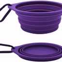 Collapsible Travel Pet Bowl with Carabiner for Dogs and Cats, Portable Silicone Pet Bowl for Waking, Hiking and Traveling (Purple)