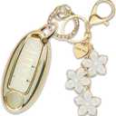 White TPU Key Fob Cover with Sakura Flower Keychain Compatible with Nissan Altima Murano Sentra Rogue Pathfinder Armada Leaf Titan Maxima Kicks Versa 370Z 4-Button Smart Key for Women