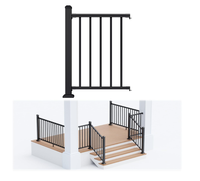 Egadis 36 in. H x 2 ft. W Porch and Deck Railing Kit, Aluminum Railing Kit, Textured AAMA 2604 Powder-Coat Finish Modular Rail System for Outdoor Decks, Porches & Balconies (1 Post, 1 Panel)
