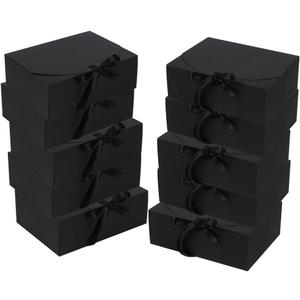 10 Pack Gift Boxes with Ribbon 10x7.5x3.5 Inch - Cardstock Wedding Favor Boxes for Bridesmaid Proposals, Birthday & Holiday Gift Packaging (Black)
