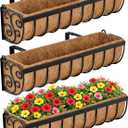 VOXOR Railing Planter Boxes, 24 Inch Window Boxes Planters, Balcony Planters with Adjustable Brackets & Coco Liner & Support Rod for Outdoor Fence, Deck, Porch, and Patio Gardening, 3 Pack