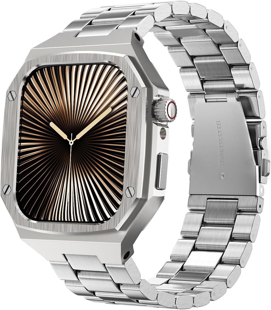 Luxury Aluminum Case with Stainless Steel Band for Apple Watch Series 11/10 46mm, Rugged Military Protective Metal Cover Heavy Duty Tactical Protection for Men iWatch S10, Titanium