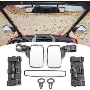Dasen UTV Rear View Side Center Mirrors Set with Grab Handle for 1.5" Roll Bar Mount Compatible with Yamaha Viking Wolverine YXZ, fit Polaris Ace Rhino