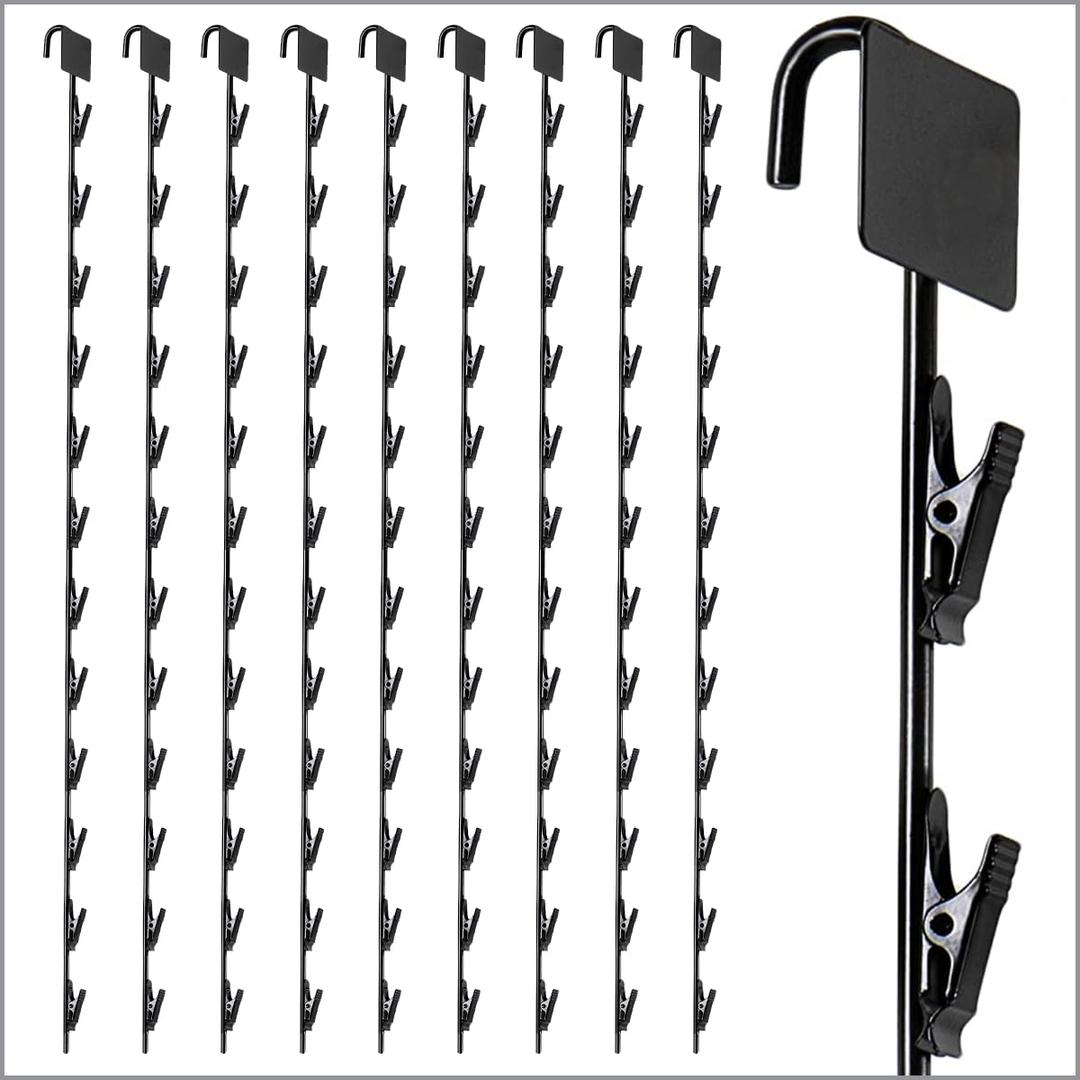 10 Pack Clip Strip Heavy Duty Metal Merchandising Strips, Clip Strips for Hanging Chips, Snacks, Candy in Retail Stores, Black, 31" Long, 2.5" W x 1.5" H Header, 12 Hook Stations