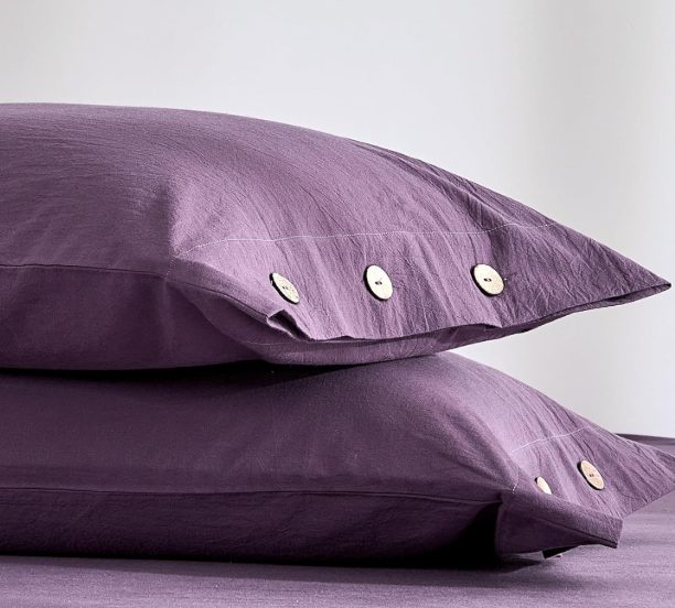 JELLYMONI 100% Washed Cotton Standard Pillowcases, Button Closure | Pure Cotton, Versatile Solid-Color, Natural Coconut Buttons, Breathable & Soft with natural linen texture, 20"x26", 2 Pack