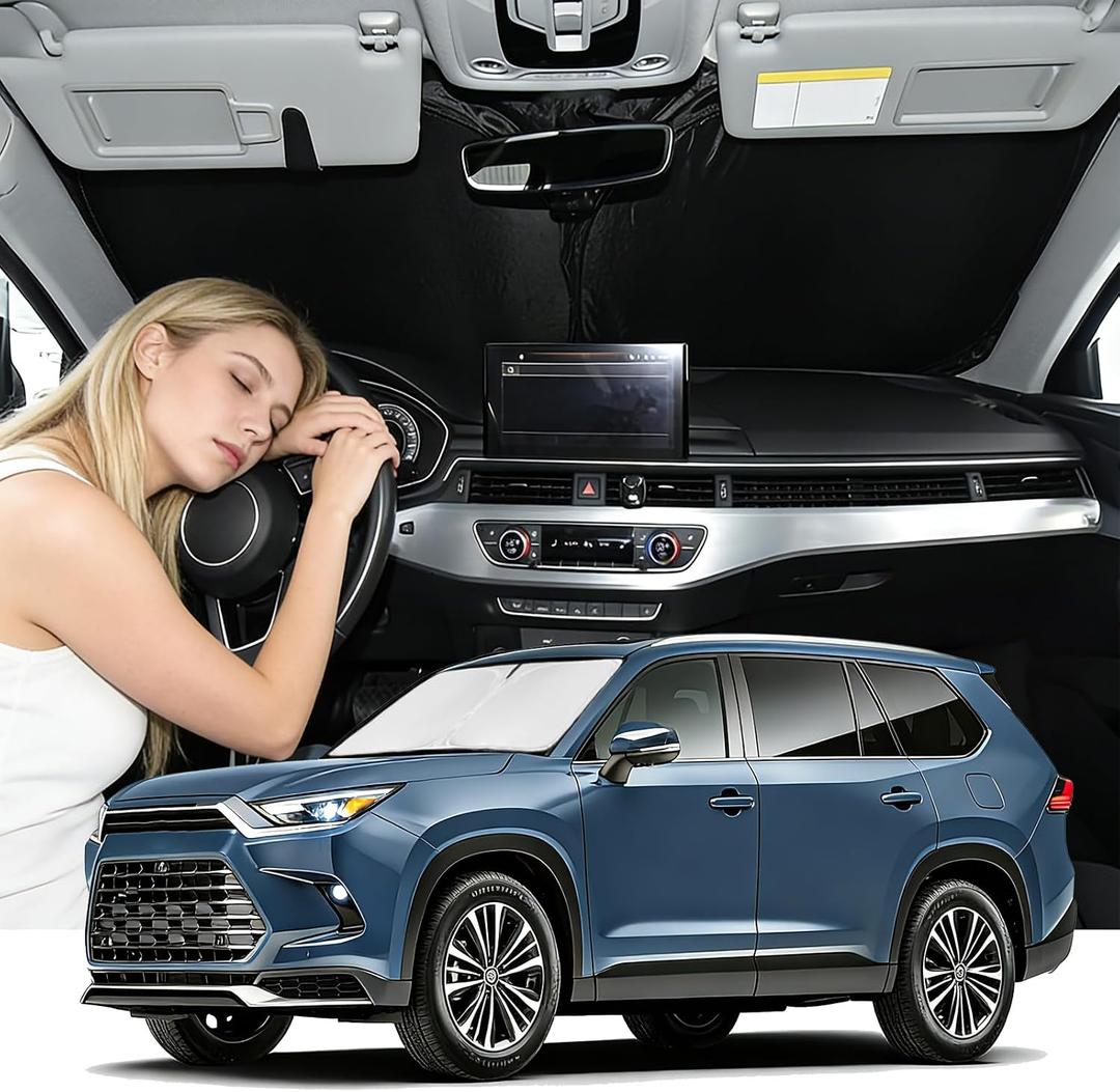 Windshield Sunshade for Toyota Grand Highlander 2024-2026 Sun Shade Windshield 4 Layers Blocks UV Rays Custom Fit Grand Highlander Car Window Shade Windshield Keep Cool Car Accessories