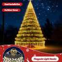 Christmas Tree Flag Pole Mega Topper Light Hook with Metal Hoop and Hanging Rope, Outdoor Telescoping Flagpole Tree Light Hooks Kit for Hanging Light Strings Xmas Lights Outdoor Decor