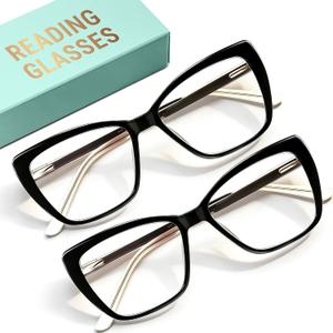 CCVOO Trendy Reading Glasses for Women, Oversized Blue Light Readers, Cheaters Eyeglasses, Stylish Square Cat Eye Glasses