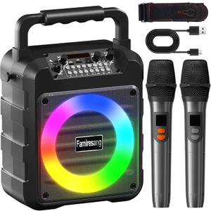 Karaoke Machine for Adults - Portable Bluetooth Karaoke Speaker with Two Wireless Microphones, PA System Speaker Supports TF Card/USB, AUX in, REC, Bass & Treble for Party/Meeting