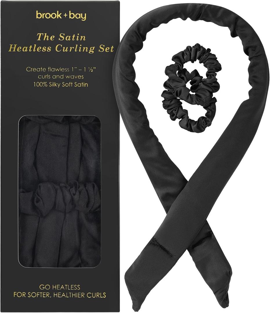 Brook + Bay Heatless Hair Curler-Overnight Heatless Curls, For Short & Long Hair & Headband Hair Curlers To Sleep In - Black, 1 Count (Pack of 1)