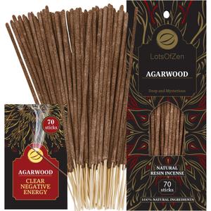 2 x Lots Of Zen Agarwood Incense Sticks 70 Count Natural Oud Wood Incense Long-Burning Arabic Oudh for Meditation and Relaxation Inspired by Traditional Bakhoor