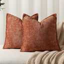Pack of 2 Burnt Orange Fall Decorative Throw Pillow Covers 22x22 Cozy Soft Chenille Accent Vintage Square Couch Pillow Covers for Home Decor Bed Sofa Living Room