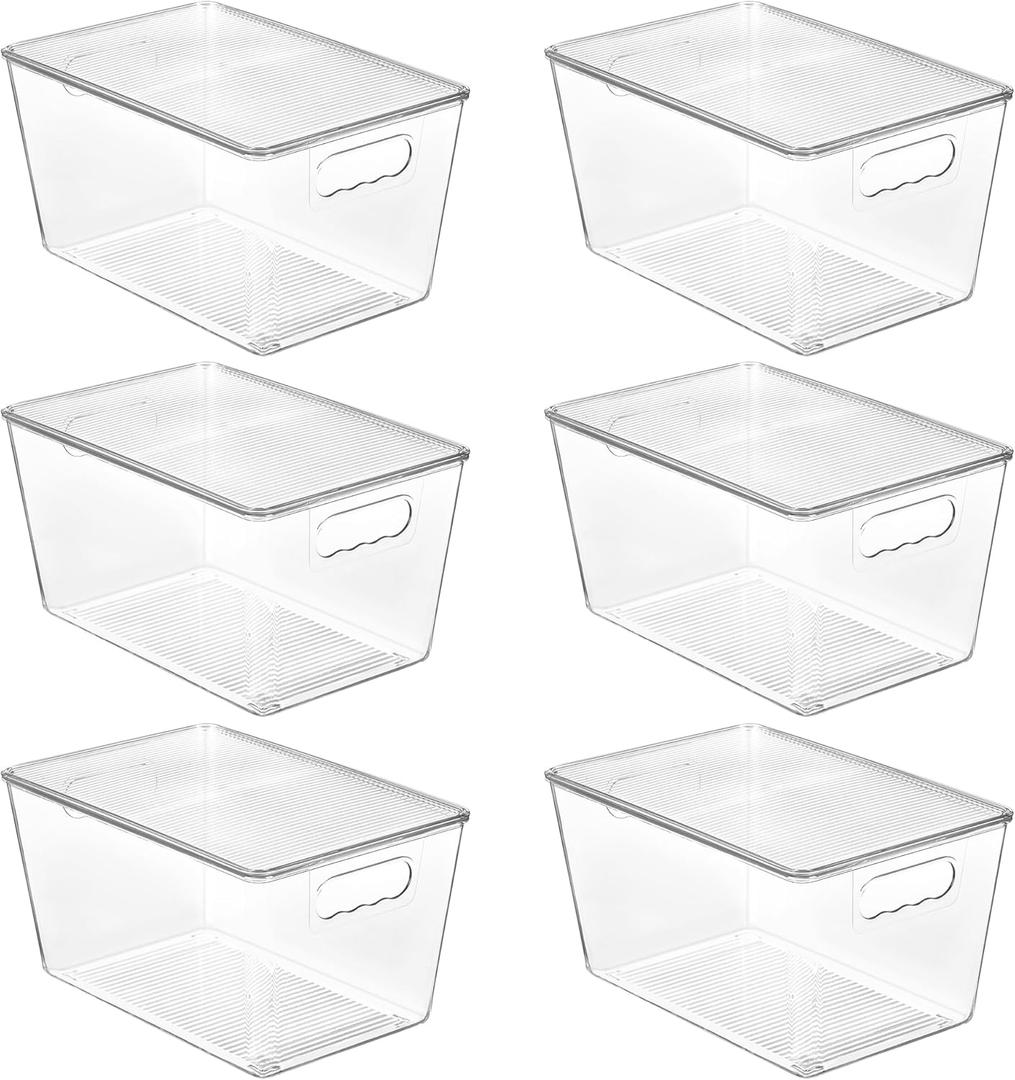 Vtopmart 6 Pack Clear Stackable Storage Bins with Lids, Large Plastic Containers with Handle for Pantry Organizer and Storage,Perfect for Bathroom,Cabinet,Kitchen,Fridge,Closet Organization Vtopmart 6 Pack Clear Stackable Storage Bins with Lids, Large Plastic Containers with Handle for Pantry Organizer and Storage,Perfect for Bathroom,Cabinet,Kitchen,Fridge,Closet Organization