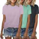 BLACKMYTH Womens 3 Pack Basic T Shirts Summer Tops 2026 Fashion Short Sleeve Comfy Casual Vacation Tees (Large, Greypurple Lightgreen Darkgrey)