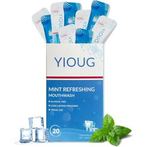 Travel Mouthwash Packets to Go, Alcohol Free, Mint Mouth Wash for Adults, Long-Lasting Freshness - 20 Individually Wrapped Mints & Breath Strips with Xylitol, Purse Mini Essentials