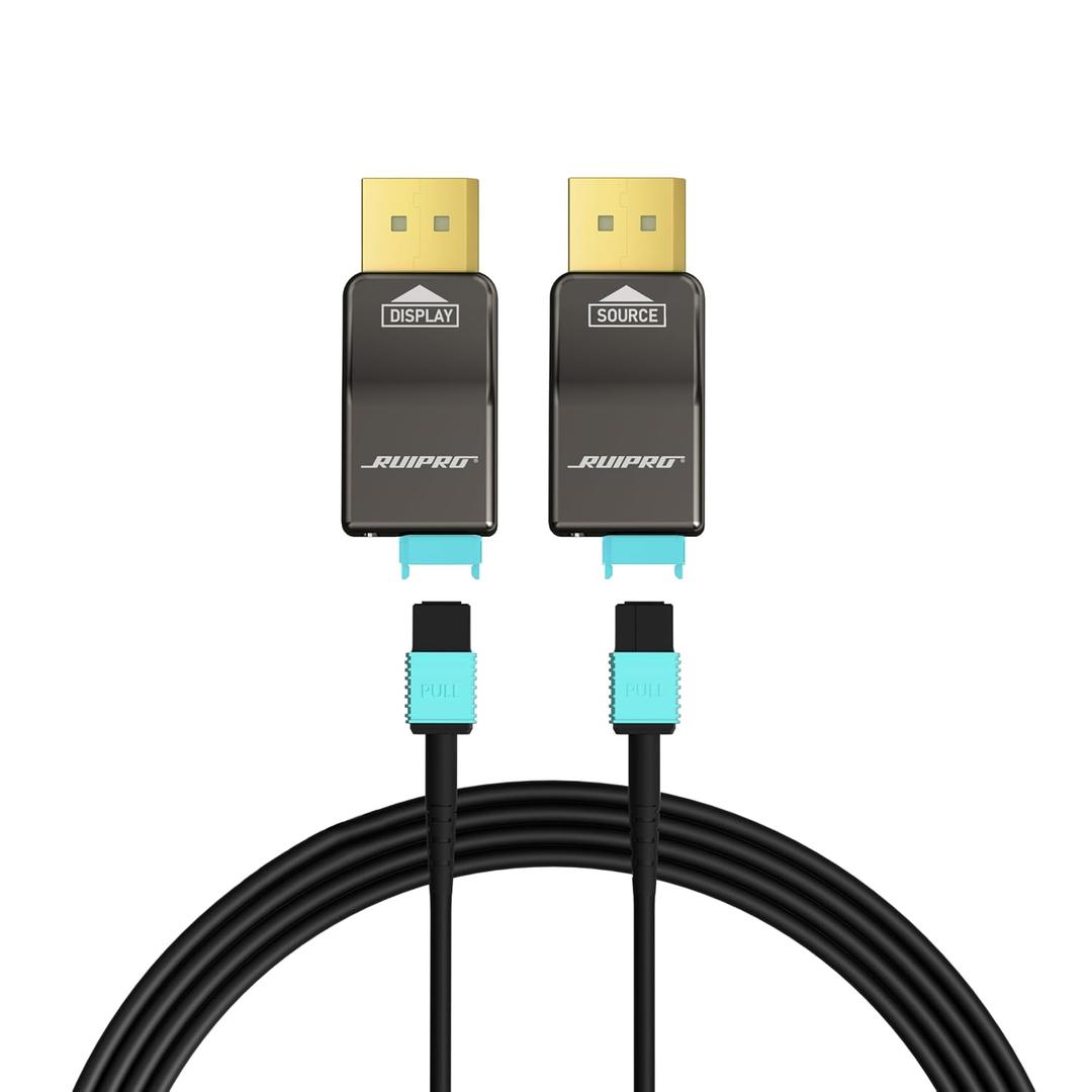 RUIPRO 8K Detachable Full Fiber Optic Armored 8K60Hz Cable 1.4 100FT, 32.4 Gbps, Supports 4K@144Hz, HDR, HDCP 2.2&2.3, FreeSync & G-Sync, Compatible with RTX 4090/3090 Ti/RX 7900 XTX