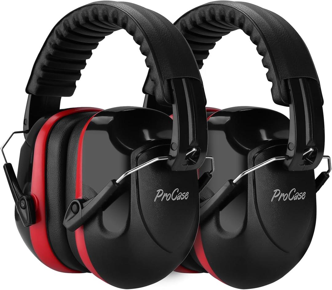 ProCase Noise Reduction Ear Muffs, Sound Proof Ear Protection, NRR 28dB Noise Cancelling Headphones for Adults Kids Autism, Hearing Protection for Mowing -2 Packs, Red