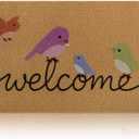 Yinhua Colorful Birds Coir Doormat, Low Pile Welcome Mats with Non-Slip Rubber Backing, Natural Front Door Mat Coconut Fiber Surface, Heavy Duty Door Mats for Entryway Porch 24"x36"