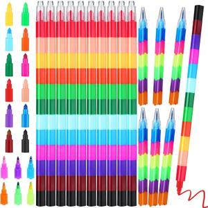 28 Pcs Stacking Crayons Colorful Stackable Buildable Crayons Rainbow Pencils Party Favors for Kids Coloring School Office Supplies Party Favor, 12 Colors and 6 Colors