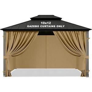 Gazebo Privacy Curtains 10' x 12' Replacement Panels Waterproof & Windproof 4 Zippered Sidewalls for Patio Canopy, Outdoor Garden or Backyard Gazebo(Khaki)