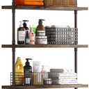 Helsin 3 Tier Industrial Pipe Shelf Rustic Wood Floating Shelves,Wall Display Bookshelf,Storage Rack Sundries Holder for Kitchen Office Bathroom Organization and Home Decor (24inch) (1set)